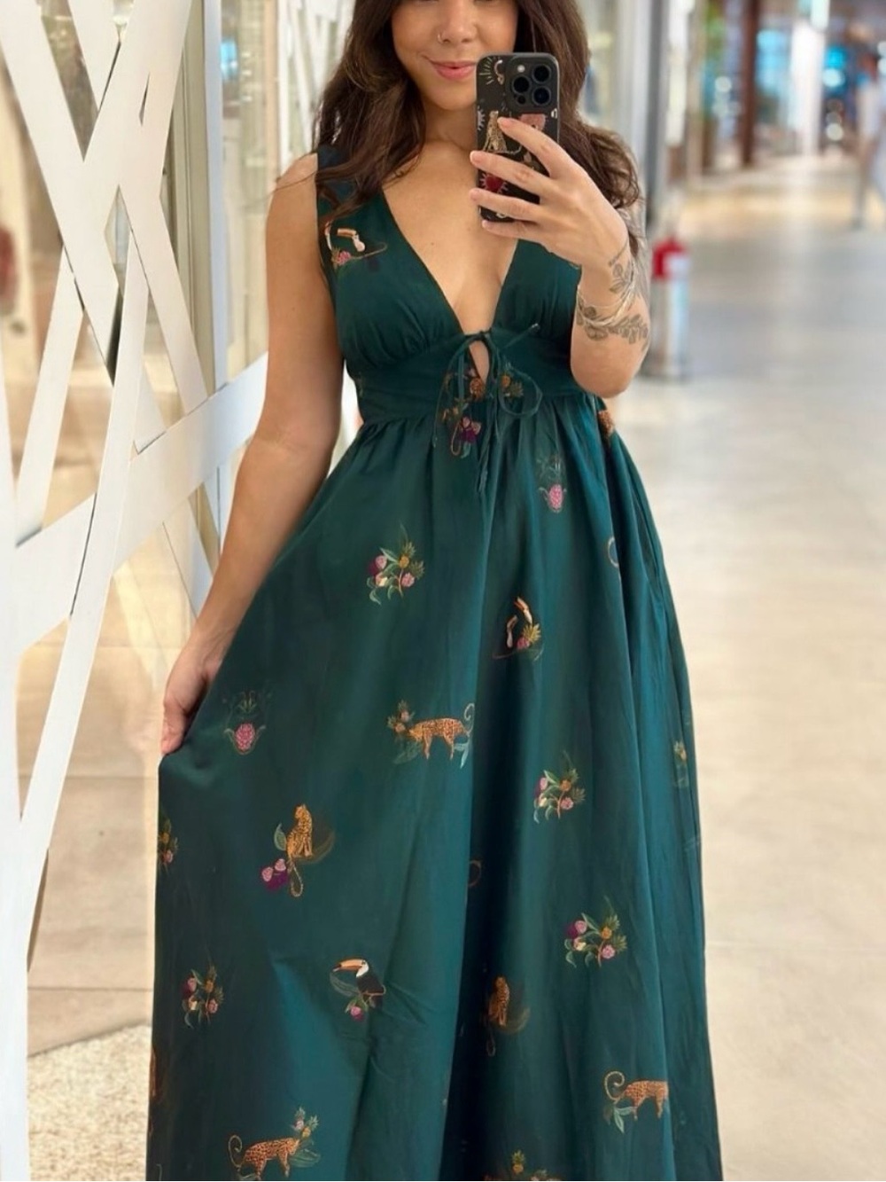 FARM Rio Dark Green Floral Tie-Front Maxi Dress Size M - Picture 3 of 9